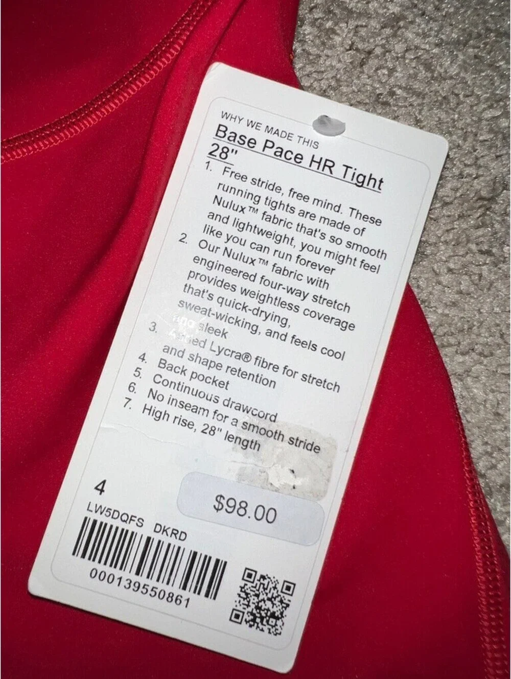 NWT Lululemon Base Pace High-Rise Tight 28